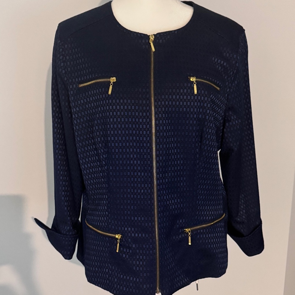 Laura Ashley Navy and Black Patterned Jacket Size Medium